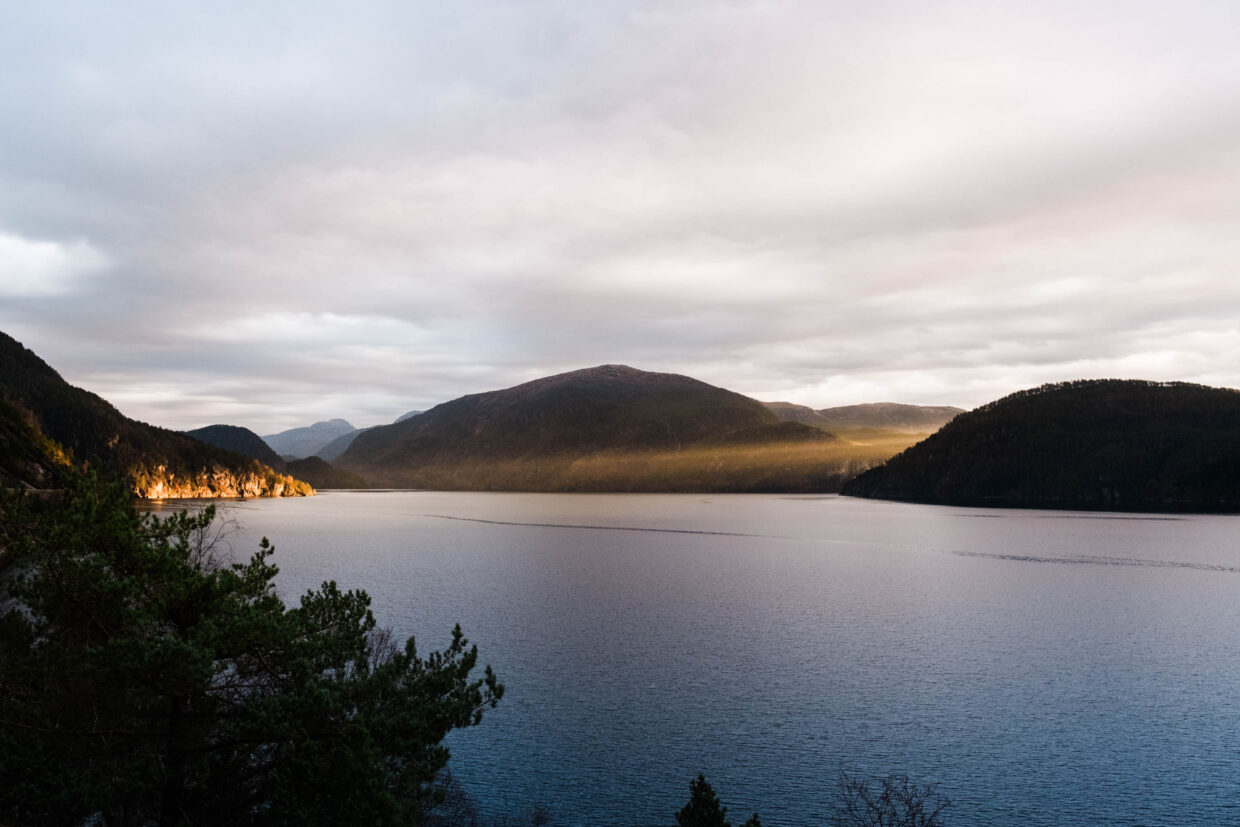 Sunset in Norway on the way to Helle in Holmedal.